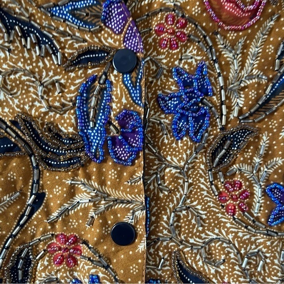 Tan-Chho VTG Women’s Beaded Vest Fits Up to Large Mustard Blue Red Bird Floral - Picture 5 of 11